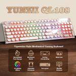 YUNZII QL108 Typewriter Style Mechanical Gaming Keyboard,Full Size Hot Swappable RGB Backlit Keyboards,Metal Panel Retro Punk Round Keycaps,USB Wired Computer Keyboard (Silver, Onyx Gray Switch)