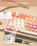 Keyporia WK75 Wireless Mechanical Keyboard with Knob, 75% Foundation Pink Creamy Keyboard, Hot Swappable, Pre-lubed Switches, Gasket Mount with MOA Profile Jelly Keycaps, RGB Backlit Gaming Keyboards