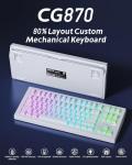 ZORNHER CG870 Wireless Mechanical Keyboard,80% White Gaming Keyboard, Creamy Keyboard,Shine Though Double Shot Keycaps,Creamy Sounding Linear Switches,Hot-Swappable