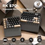 RK ROYAL KLUDGE RKS70 Ergonomic Split Keyboard, Wireless RGB Mechanical Keyboard with Bluetooth/2.4GHz/Wired, 75% Hot Swappable Gaming Keyboards with Fixed Wrist Rest, Pre-lubed Linear Creamy Switches