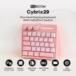 KiiBoom Cybrix 29 Rapid Fast Wired Gaming Keyboard, 8Khz Polling, Aluminum & Acrylic One Handed Keyboard, 3 Programmable Knobs, Magnetic Switch, Adjustable Actuation, RGB Backlits, FR4 Plate (Pink)
