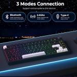 Keymatic Wireless Mechanical Keyboard,75% Hot Swappable Custom Keyboard with Knob,RGB Backlit,Side Printed PBT Keycaps,2.4GHz/USB-C/BT5.0 Mechanical Gaming Keyboards