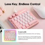 KiiBoom Cybrix 29 Rapid Fast Wired Gaming Keyboard, 8Khz Polling, Aluminum & Acrylic One Handed Keyboard, 3 Programmable Knobs, Magnetic Switch, Adjustable Actuation, RGB Backlits, FR4 Plate (Pink)