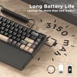 RK ROYAL KLUDGE RKS70 Ergonomic Split Keyboard, Wireless RGB Mechanical Keyboard with Bluetooth/2.4GHz/Wired, 75% Hot Swappable Gaming Keyboards with Fixed Wrist Rest, Pre-lubed Linear Creamy Switches