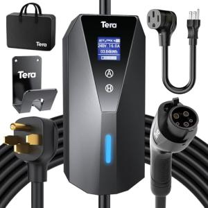 Tera Electric Vehicle Charger Portable: Level 2 & 1 J1772 16A 8A 240V 110V ETL NEMA 14-50 Plug EV Charging Station with NEMA 5-15 Adapter Cord 23FT Indoor & Outdoor Cable P02