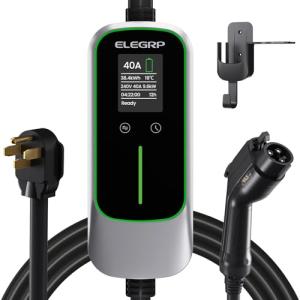ELEGRP Level 2 EV Charger for Home, 40 Amp, ETL Certified, PBE & LCD Technology, 25ft J1772 Cable with NEMA 14-50 Plug, Plug and Play, 240V for BEVs/PHEVs