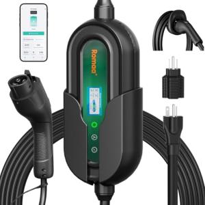 Level 1&2 Portable EV Charger (APP Control & Timer), Adjustable 8-16A 110V-240V, Dual Plugs: NEMA 6-20 & 5-15, 25FT Charging Cable w/ J1772 Connector, ETL/FCC Certified for All EVs/PHEVs