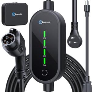 Level 1/2 EV Charger, 2025 Upgraded 16A Electric Car Mobile Charger | Adjustable Current | 110V-240V | NEMA 5-15 & NEMA 6-20 Plug | 21ft Cable| Home Portable Charger for All SAE J1772