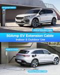 EV Charger Extension Cable, 50Amp 20ft J1772 Extension Cord Compatible with Level 1/Level 2 EV Charger, SAE J1772 Car Charger Extension Cable with Carrying Bag, IP66 50A EV Charging Extension Cable