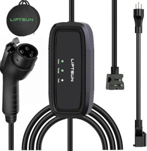 LIFTSUN Level 1+2 EV Charger, 16 Amp 120V or 240V, Portable Electric Vehicle Charging Station with 25Ft Charging Cable NEMA 6-20 Plug NEMA 5-15P Adapter,Home EV Charger for SAE J1772 Standard