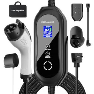 Level 1 & Level 2 EV Charger - 16A Adjustable Current, Timer Function | 110V-240V, 21FT Cable | Compatible with All SAE J1772 EVs/PHEVs | NEMA 6-20 Plug & 5-15 Adapter