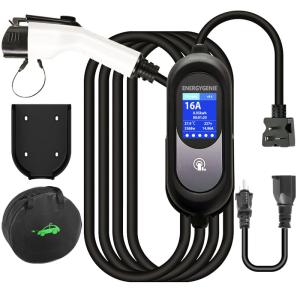 Level 1 & 2 EV Charger, 110V-240V Portable Electric Vehicle Charger with 17FT Cable, Adjustable Current & Delay Timer,16A EV Charger, NEMA 6-20 & 5-15 Plug, for All J1772 Electric Cars
