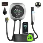 RhEVchar 50A Level 2 Tesla EV Charger with NACS Connector, Smart App Control, Large Display, RFID Access, 14-50 Plug, 25FT Cable – Electric Vehicle Home Wall Charging Station for All Tesla