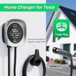 RhEVchar 50A Level 2 Tesla EV Charger with NACS Connector, Smart App Control, Large Display, RFID Access, 14-50 Plug, 25FT Cable – Electric Vehicle Home Wall Charging Station for All Tesla