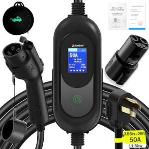 SubSun Universal Portable Level 2 EV Charger 50Amp 240V Electric Car Charger for All North American EVs Includes J1772 and Tesla, 25FT EV Charging Cable with NEMA 14-50 Plug (with Tesla Adapter)