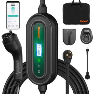 Romaa Level 2 EV Charger Portable Level 2 with 40A, 240V, NEMA 14-50, 25ft Cable, J1772 Charger, Adjustable Current, Delay Timer, EV Chargers for Home Level 2, App Control, FCC & ETL Certified