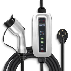 Level 2 Adjustable EV Charger (240v, 26 ft Cable, NEMA 14-30, Adjustable up to 24 Amps) Live LCD Screen Time Delay Start Function, NEC Fast 30A Circuit Charging J1772 Plug with Travel Bag
