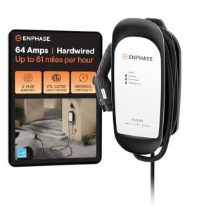 64 Amp EV Charger, Enphase HCS-80, Hardwired, 240V, 15.4kW Power, Safety Certified, 5-Year Warranty, 25 ft Cable, J1772 Ruggedized Connector, Formerly ClipperCreek