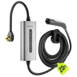 FlowGo Tesla Charger 40A Level 2 EV Charger NACS 240V with 14-50 Plug 25 FT Cable 9.6KW Portable Tesla Charging Equipment 15-40 Amps Adjustable Current Mobile Electric Car Chargers for Model 3/S/Y
