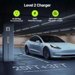 FlowGo Tesla Charger 40A Level 2 EV Charger NACS 240V with 14-50 Plug 25 FT Cable 9.6KW Portable Tesla Charging Equipment 15-40 Amps Adjustable Current Mobile Electric Car Chargers for Model 3/S/Y