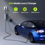 FlowGo Tesla Charger 40A Level 2 EV Charger NACS 240V with 14-50 Plug 25 FT Cable 9.6KW Portable Tesla Charging Equipment 15-40 Amps Adjustable Current Mobile Electric Car Chargers for Model 3/S/Y