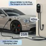 GODIAG Home Level 2 EV Charger, 40Amp, 9.6kw 240V, Wall-Mount Electric Vehicle Charging Station with 25FT Cable-40inch NEMA 14-50 Plug