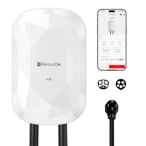 RIPPLEON Level 2 EV Charger w/Tesla Adapter 9.6KW J1772 Nema 14-50 Plug for Home - 40Amp Smart WiFi Wall Charger Station, 25Ft Cable 240V Electric Vehicle Charger,ETL,FCC,Energy Star Certified White