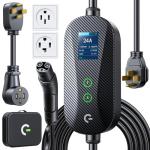 Grasside Carbon Fiber Level 2 Tesla Charger, 24A Adjustable Current/Timer/Smart Display, NEMA 14-30 Dryer Outlet & 14-50 Plug, 21FT Tesla Charging Cable, NACS Connector for All Tesla Models/Cybertruck