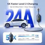 Grasside Carbon Fiber Level 2 Tesla Charger, 24A Adjustable Current/Timer/Smart Display, NEMA 14-30 Dryer Outlet & 14-50 Plug, 21FT Tesla Charging Cable, NACS Connector for All Tesla Models/Cybertruck