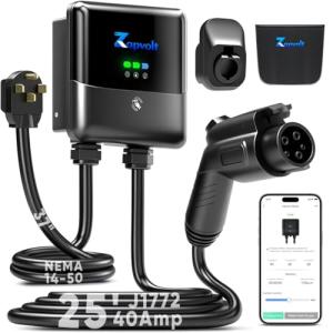 Zapvolt Level 2 EV Charger 40Amp 240V 9.6kW - 25FT Smart Wall Charging Station for Home, J1772 NEMA 14-50, with EV Charger Port Cover Waterproof, RFID Card, WiFi Enabled, UL Certified - GEN 2