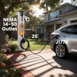 Traenvir Portable EV Charger Level 2, 40Amp EV Charger for All SAE J1772 EVs, 240V 9.6KW Electric Vehicle Charging Stations with NEMA 14-50 Plug, Smart App Control for Adjustable Current, 25FT Cable