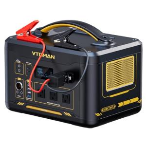 VTOMAN Jump 1800 Portable Power Station with Jumper Cables, 1548Wh LiFePO4 Battery Solar Generator & Car Jump Starter, 1800W 3xAC Outlets, 2xPD 100W Type-C, Large Capacity for Camping Roadside Rescue