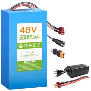 VATOSO 48V 20Ah Lithium-ion Battery Pack, Built-in 30A BMS, XT60/T-Plug Ready, with Charger, Connector, for 100W-1000W DIY Projects (48V20Ah)