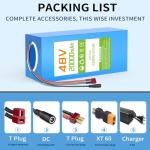 VATOSO 48V 20Ah Lithium-ion Battery Pack, Built-in 30A BMS, XT60/T-Plug Ready, with Charger, Connector, for 100W-1000W DIY Projects (48V20Ah)