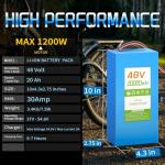 VATOSO 48V 20Ah Lithium-ion Battery Pack, Built-in 30A BMS, XT60/T-Plug Ready, with Charger, Connector, for 100W-1000W DIY Projects (48V20Ah)