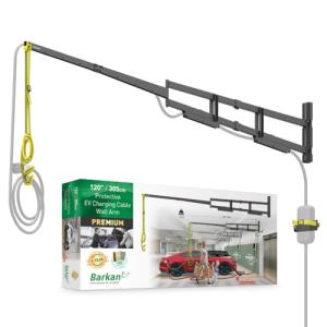 Barkan 120" Protective EV Charging Cable Wall Arm, 5 Year Warranty, for Level 1 & 2 Chargers, Indoor & Outdoor Weatherproof zinc Coating, for Electric Vehicle Cable, Retractor Arm