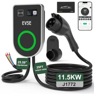 RUTU Ev Charger Level 2 J1772 Chargers, 48 Amp Level 2 Ev Charger Hardwired Up to 11.5Kw, Smart Electric Car Chargers with Flexible 25Ft Cable, 240v WiFi Enabled Electric Vehicle Charging Stations