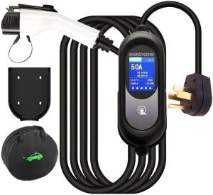 Level 2 EV Charger, 50 Amp, 240V, NEMA 14-50P Plug, 25FT Portable Electric Vehicle Charger for SAE J1772 Cars, Adjustable Current & Delay Timer, Fast Charging and Convenient for Home Use and Road Trip