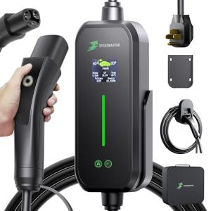 40A Tesla Level 2 Fast Charger, [1.8″Led Screen, 16-40A Adjustable Current & Timer], 240V Nema 14-50 Plug, 25ft Tesla Home or Mobile Charger, Wall Mount, Ip67/Ip65, Wall Connector for Model X/Y/3/S