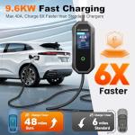 HUSTIAN Level 2 EV Charger 40 Amp 110-240V 30ft Cable NEMA 14-50P, Mobile Portable Electric Vehicle Charger Plug-in Home EV Charging Station for SAE J1772 Evs Adjustable Current ﻿