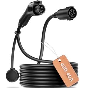 VIVAVOLT J1772 EV Extension Cable 40ft,40A Safe Continuous 9.6KW Charging,Compatible with All J1772 Level 1/2 Chargers & EVs (40FT 40A)