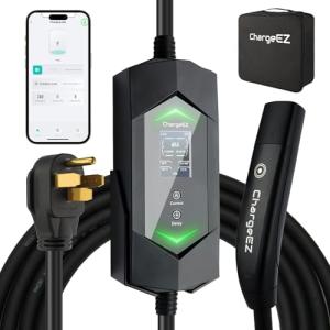 ChargeEZ Tesla Portable Charger Level 2-40 Amp Home/Outdoor EV Charger with Smart App, Delay Timer, 25Ft Cable, NEMA 14-50 Plug, FCC/UL/ETL Certified, Compatible with Model 3/Y/X/S/Cybertruck(NACS)