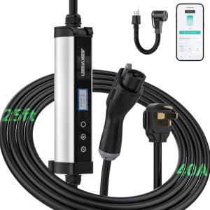 JEEKVISEN Level 1/2 EV Charger, 9.6kW 40A 240V, 25' Cable, ETL Certified,NEMA 14-50 & 5-15 Plug,Adjustable 16A-40A, J1772 Portable EV Charging Station for Home/Outdoor Use