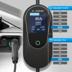 40 Amp Level 2 / Level 1 Portable EV Charger Station for SAE J1772 EV Cars (240 Volt, 25ft Cable), FCC and UL Certified, with NEMA 14-50 Plug and 5-15 to 6-20 Plug Options and J1772 to Tesla Adapter