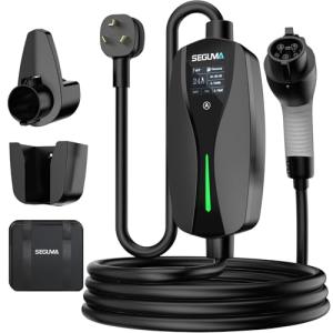 Level 2 EV Charger with NEMA 10-30 Plug, 24Amp 240V, 25FT Extension Cord, Adjustable Current (10-24A), Portable Home Mobile Dryer EV Charger for J1772 Electric Vehicles, Fits 3-Prong Dryer Outlet