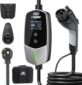 EVDANCE Level 2 EV Charger 40Amp, 240V 9.6KW Portable Electric Vehicle Charging Stations with NEMA 14-50P, 25FT Cable Adjustable Current/Timing Delay Home Electric Car Charger for J1772 BEVs/PHEVs