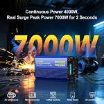 4000W Pure Sine Wave Inverter 24V DC to 110V 120V Power Inverter 7000W Surge Peak Power for 2S, FCC Approved, 4AC Outlets, Fast Charging USB, LCD Display, Wireless Remote for RV Off-Grid Solar Car