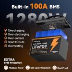 12V 100Ah LiFePO4 Battery Group 31 With Built-in 100A BMS (4 Pack), 1280Wh Lithium Battery with 15000 Deep Cycles, Prefect for Solar System, Rvs, Marine, Vans, Trailer, Backup