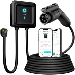 EVIQO Level 2 EV Charger 48 Amps – Wall EV Charger Level 2, NEMA 14-50 Plug, J1772 25' Cable, Enhanced Wi-Fi – UL, Energy Star and ETL Certified EVSE, Smart Car Charging Station - 240V (11.5 kW)