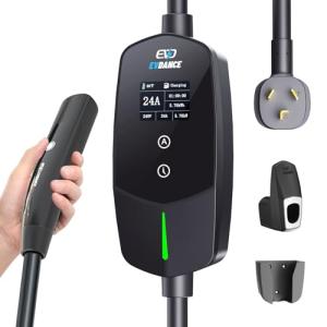 EVDANCE Level 2 EV Charger for Tesla, 24Amp 240V/25FT NEMA 10-30 Plug, 25FT Cable for Model S/3/X/Y, One-Touch Open Connector & Adjustable Current (10-24A) for Home/Garage Use, IP66 Waterproof